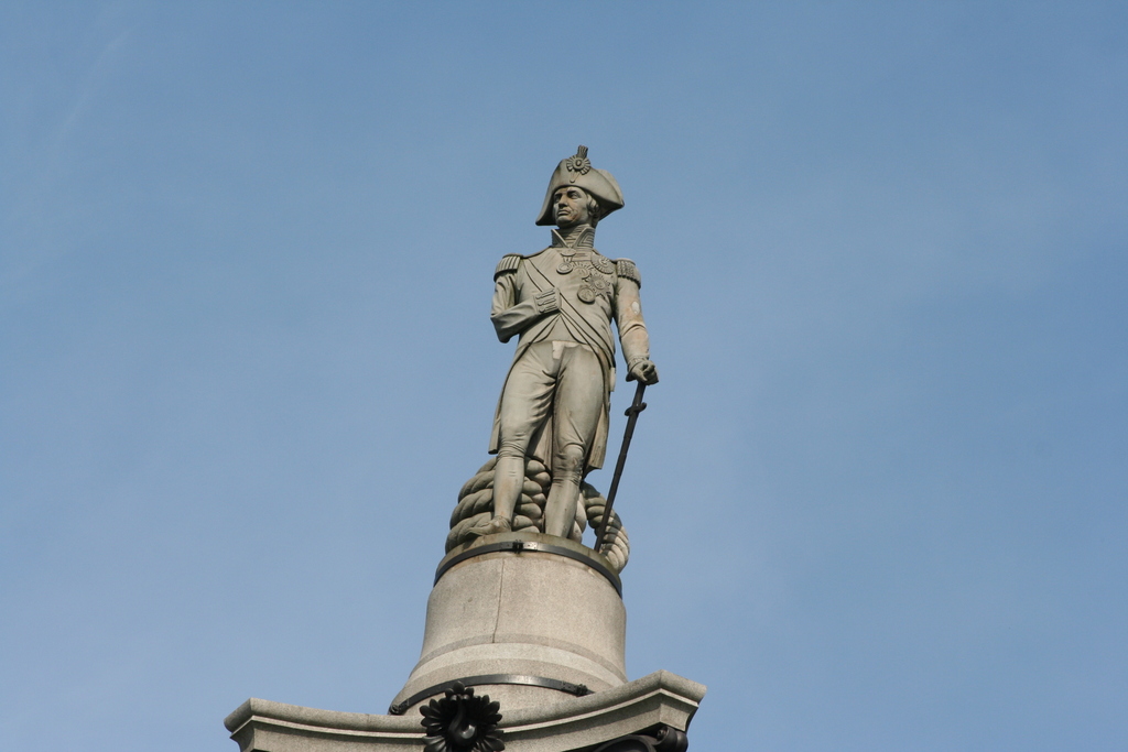 Nelson Column, a monument built to commemorate Admiral Horatio Nelson, Trafalgar Square, London, UK Nelson Column, a monument built to commemorate Admiral Horatio Nelson, Trafalgar Square, London, UK